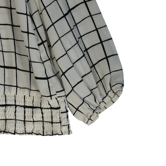 Apt 9 Tunic Blouse Womens XXL White Black Plaid Smocked Hem Peasant Boho - Picture 4 of 14